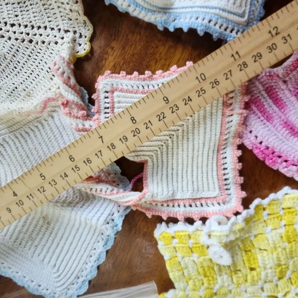 Vintage Handmade Crocheted Baby Bibs Lot of 6 Pastel Pink Blue Yellow White